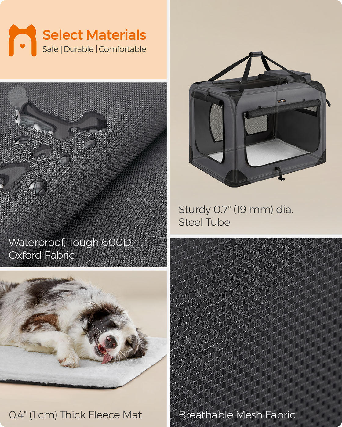 Foldable Pet Carrier - Fabric - Grey - Portable with Breathable Mesh and Storage Pockets