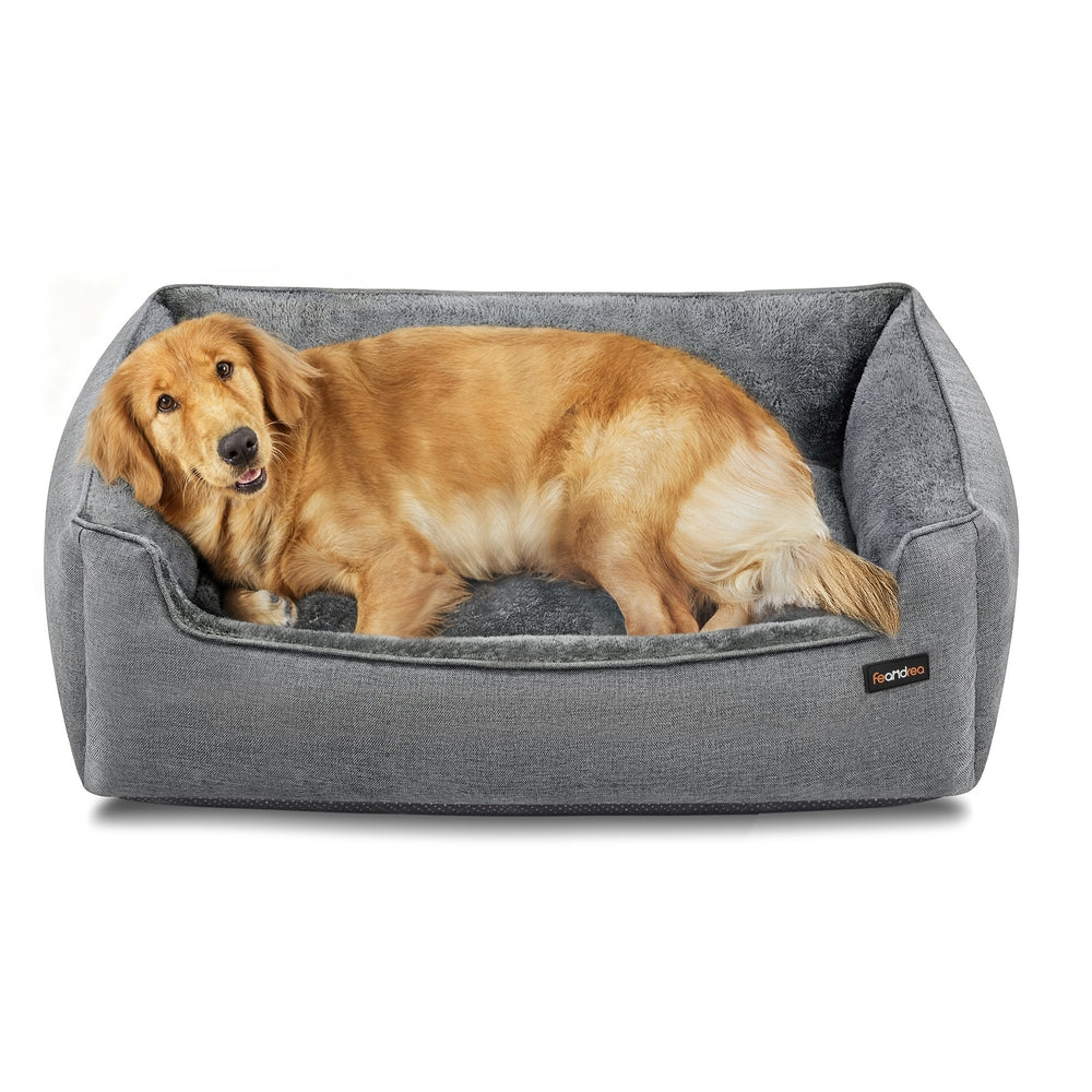 Dog Bed Linen-Look Pet Bed - Linen-Look Fabric and Plush - Dove Grey