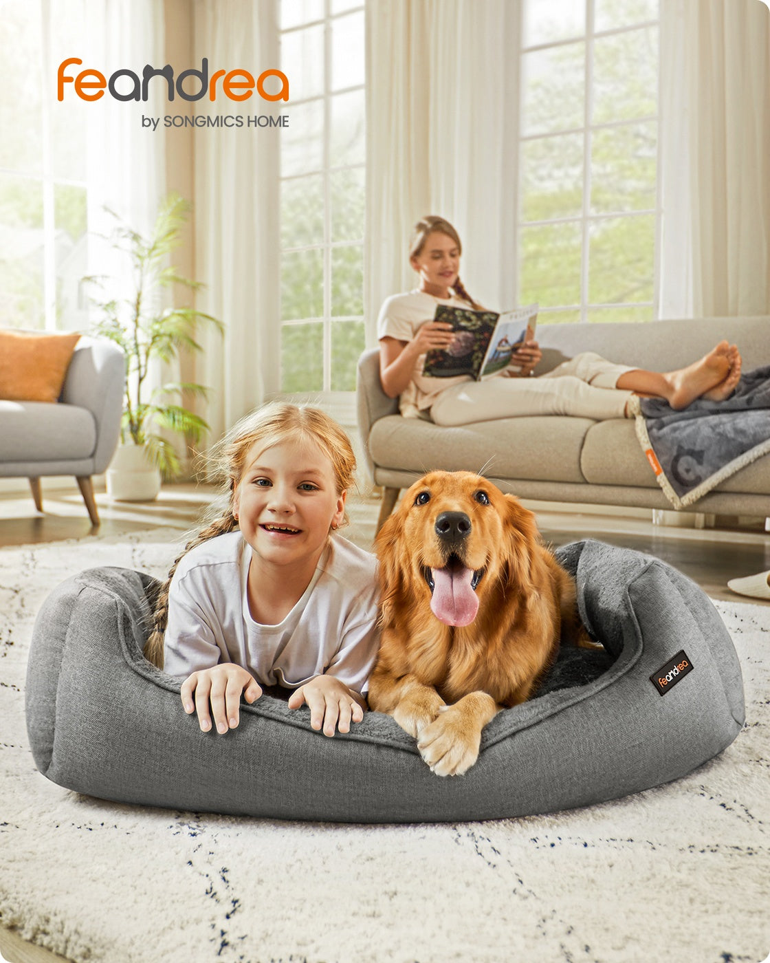 Dog Bed Linen-Look Pet Bed - Linen-Look Fabric and Plush - Dove Grey