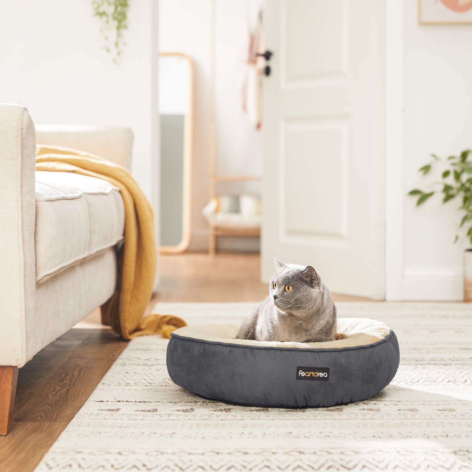 Round Dog Bed - Fabric - Dark Grey - Washable Cover