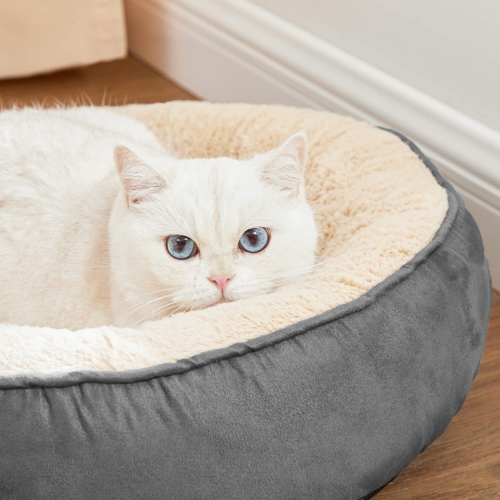 Round Dog Bed - Fabric - Dark Grey - Washable Cover