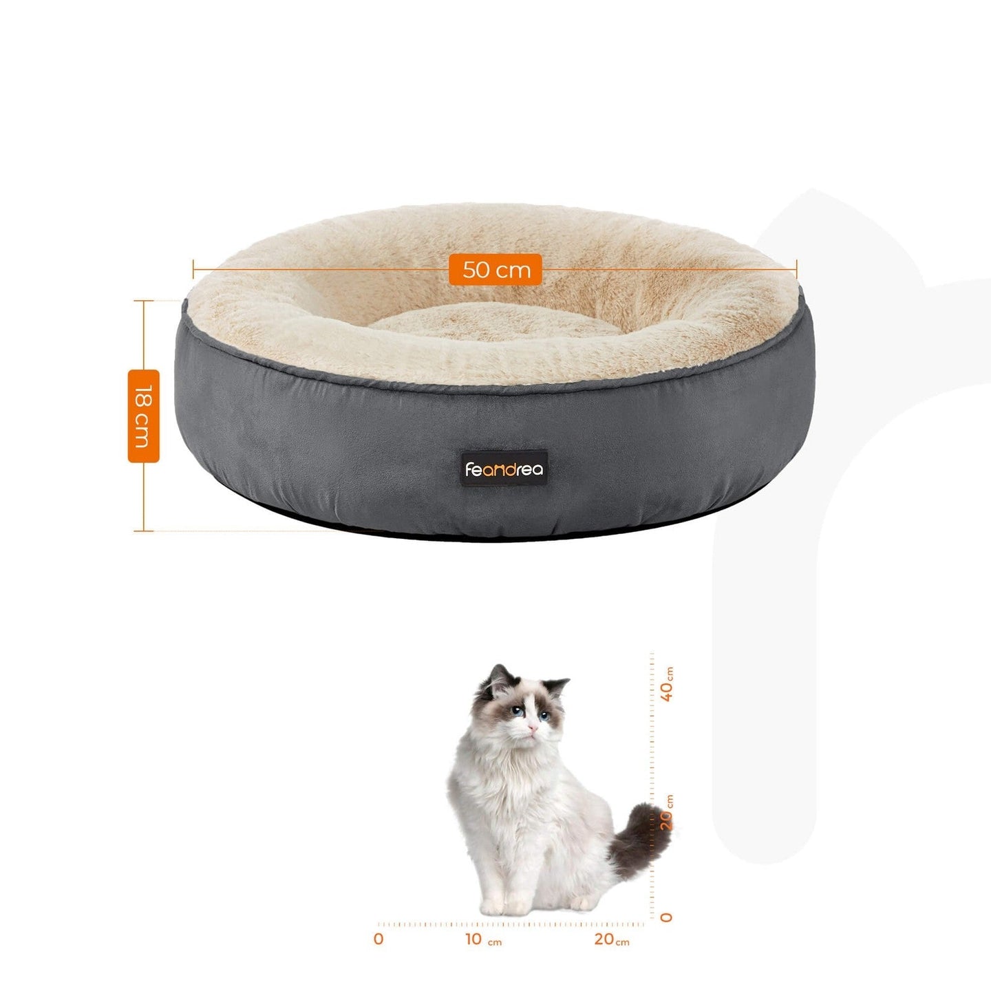Round Dog Bed - Fabric - Dark Grey - Washable Cover