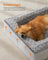 Orthopedic Dog Bed for Medium Dogs - PV Plush with Rose Pattern and Velvet - Dove Grey