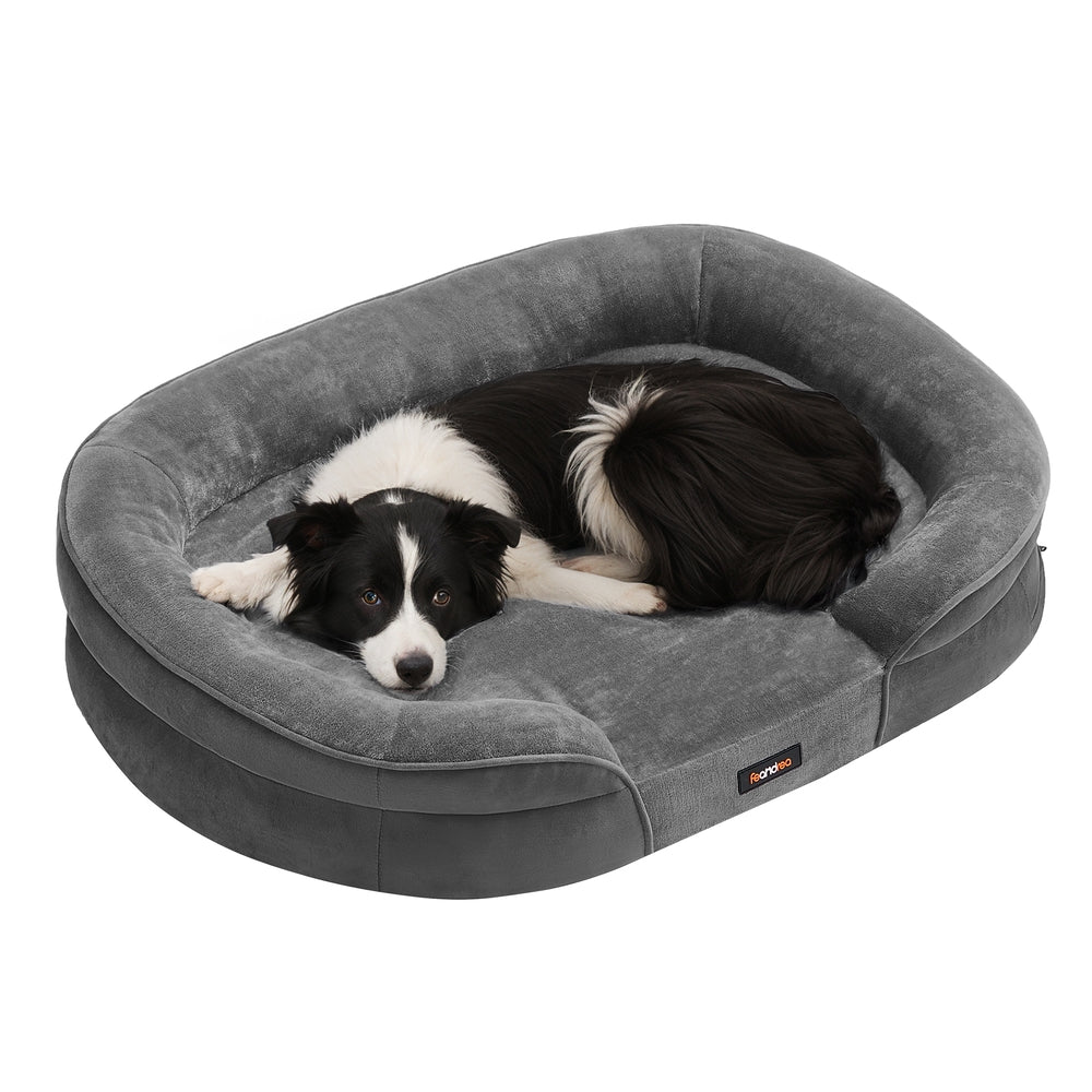 Dog Bed Large Orthopaedic Dog Sofa Bed - Flannel and Velvet - Slate Grey