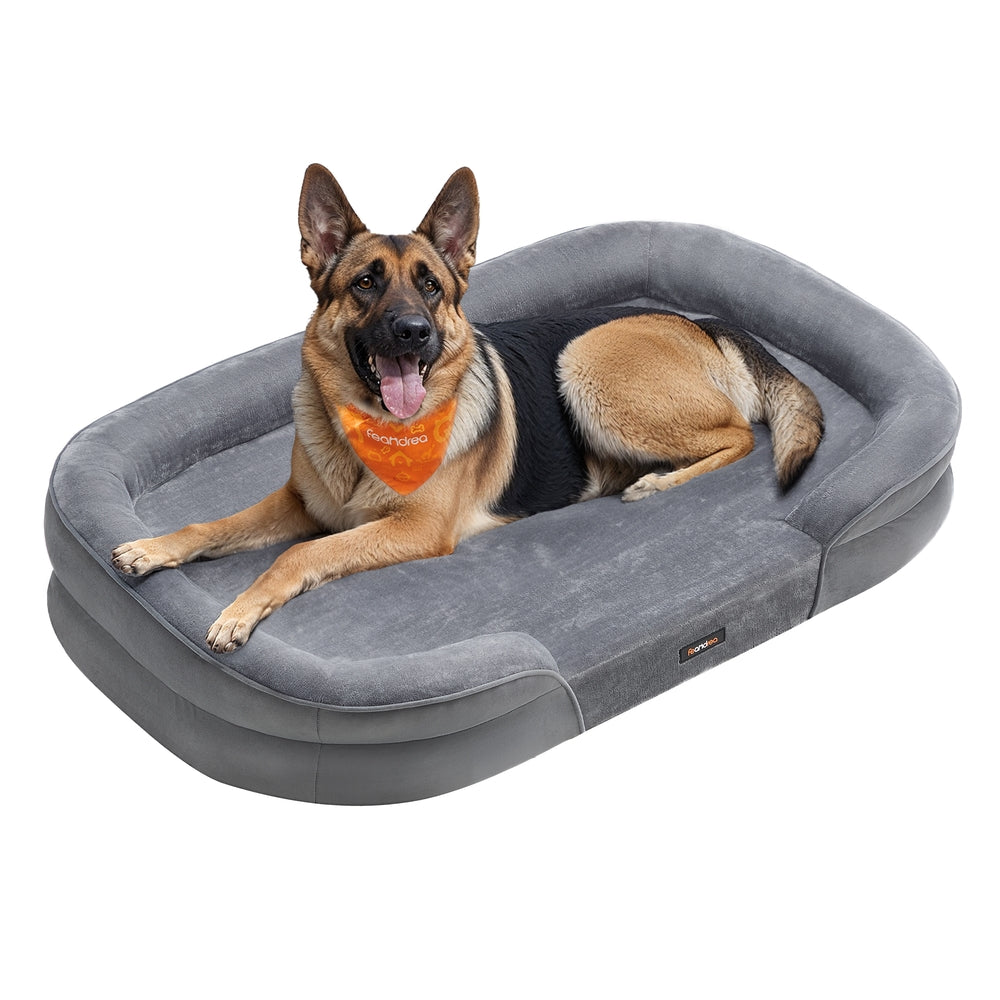 Dog Bed Extra Large Orthopaedic Dog Sofa Bed - Flannel and Velvet - Light Grey