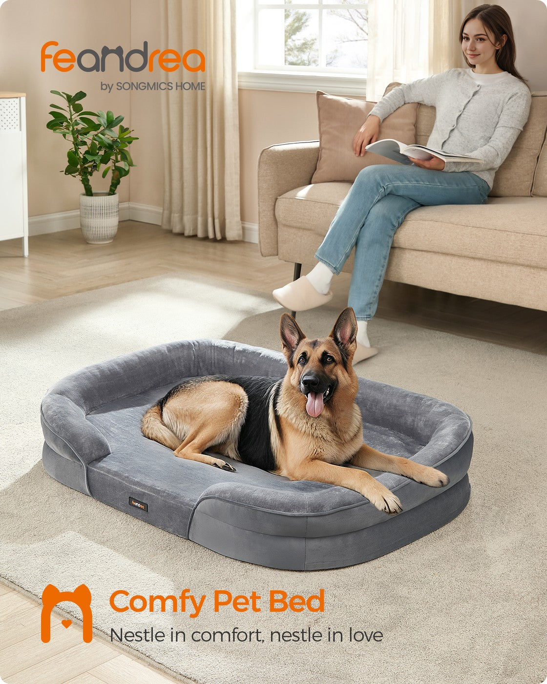 Dog Bed Extra Large Orthopaedic Dog Sofa Bed - Flannel and Velvet - Light Grey