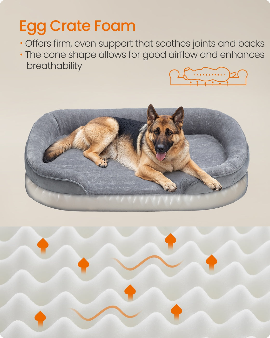 Dog Bed Extra Large Orthopaedic Dog Sofa Bed - Flannel and Velvet - Light Grey