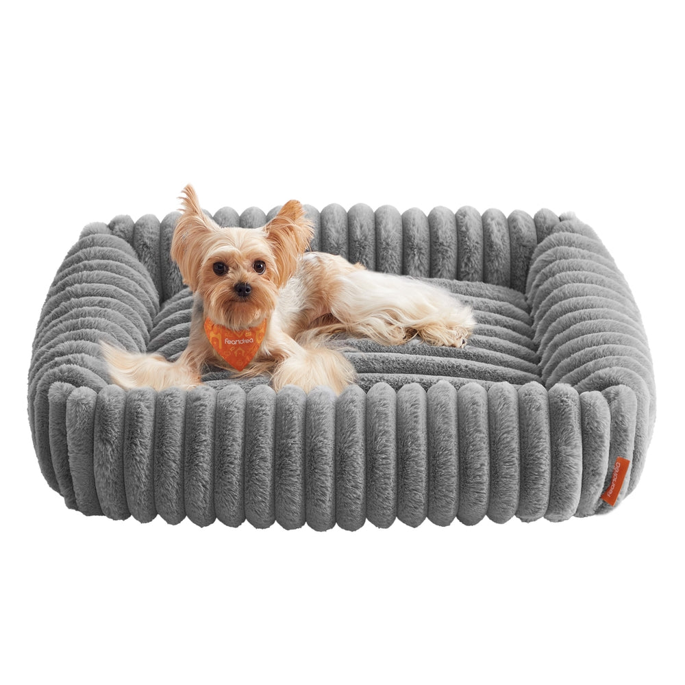 Dog Bed Medium Dog Sofa Bed Soft Padding - Ribbed Faux Rabbit Fur and PP Filling - Dove Grey