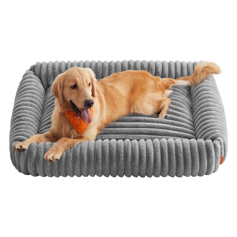 Extra Large Dog Sofa Bed Soft Padding - Ribbed Faux Rabbit Fur and PP Filling - Dove Grey