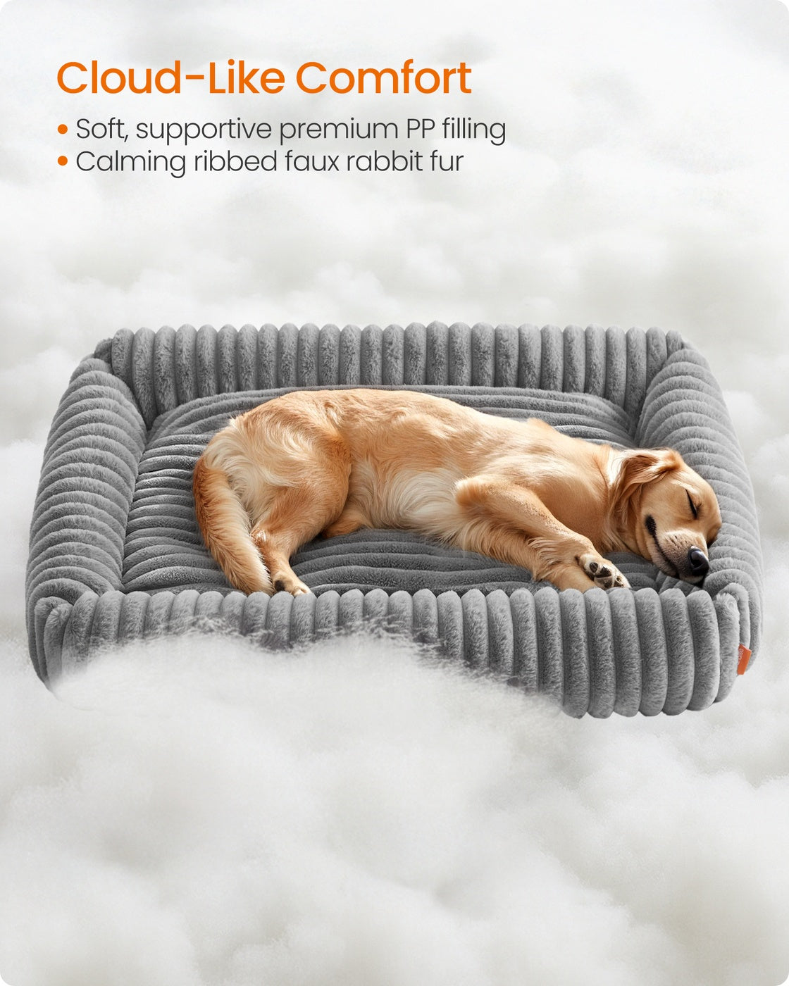Extra Large Dog Sofa Bed Soft Padding - Ribbed Faux Rabbit Fur and PP Filling - Dove Grey