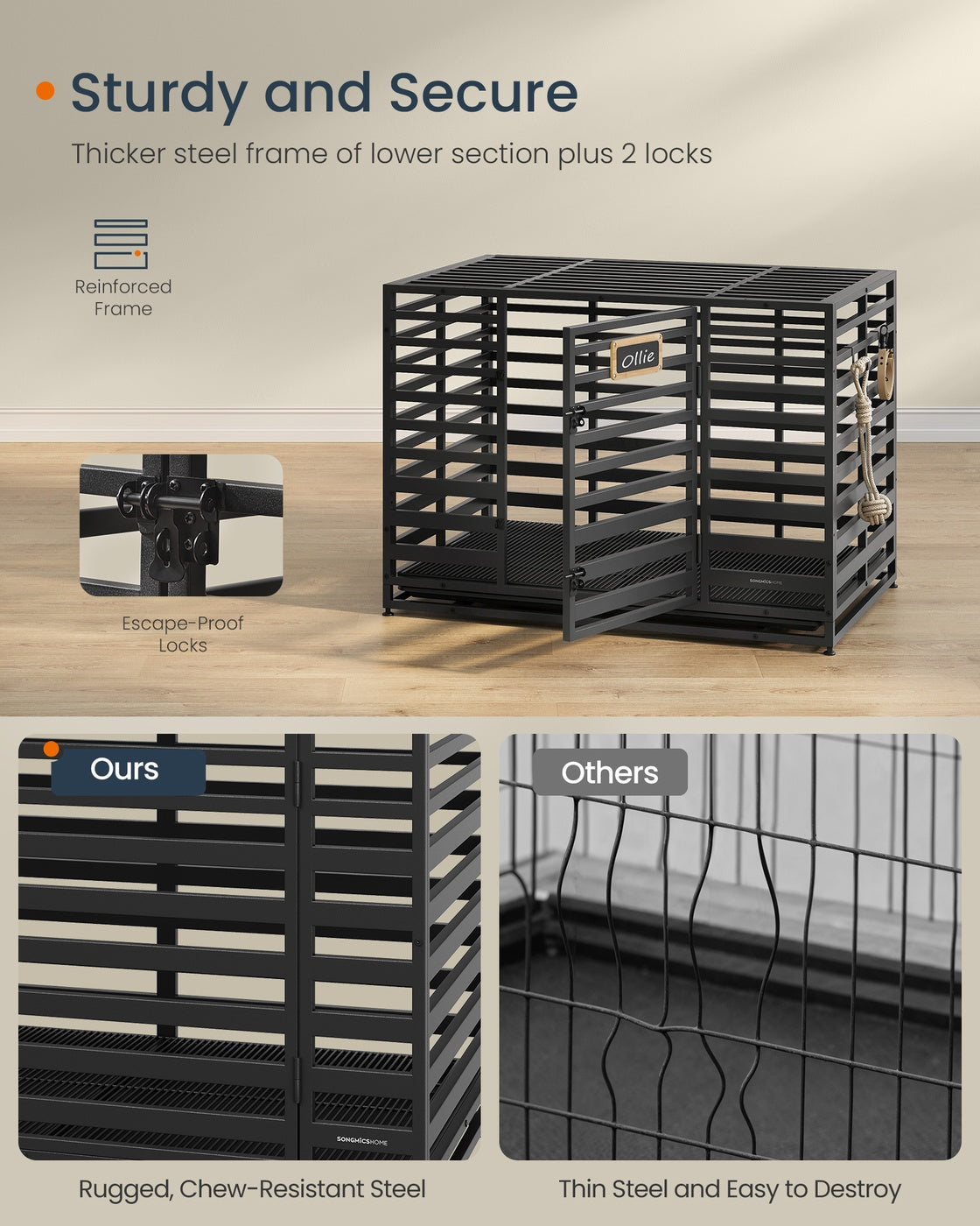 Heavy-Duty Dog Crate Cage for Large Dogs - Steel - Ink Black