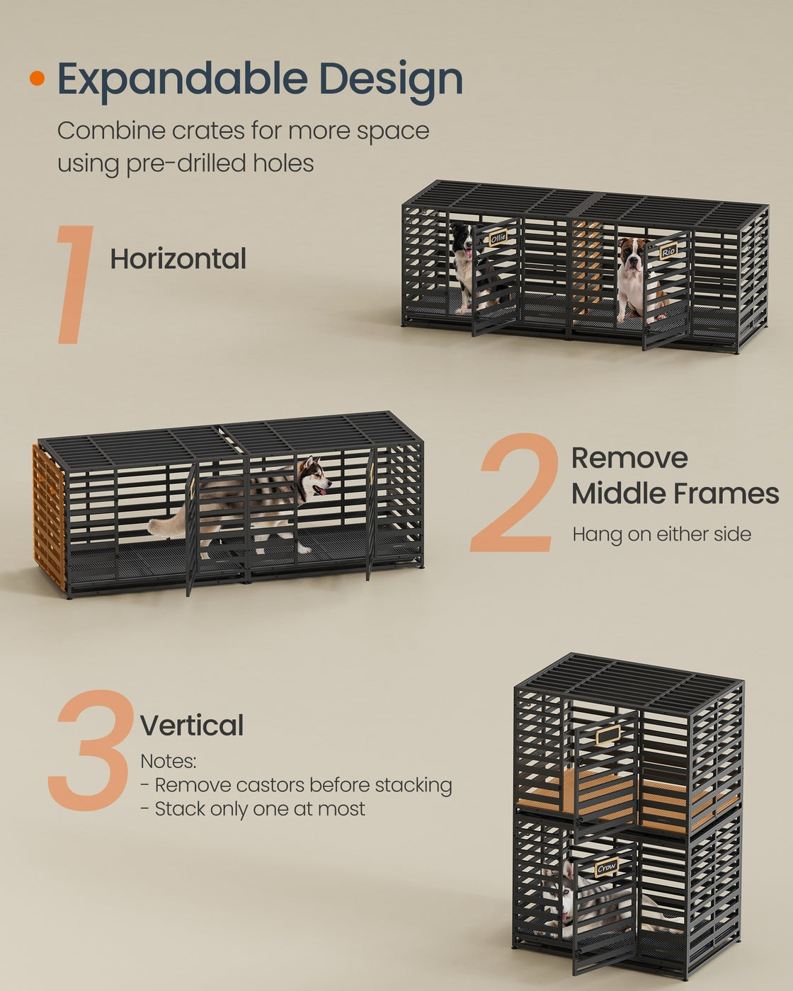 Heavy-Duty Dog Crate Cage for Large Dogs - Steel - Ink Black