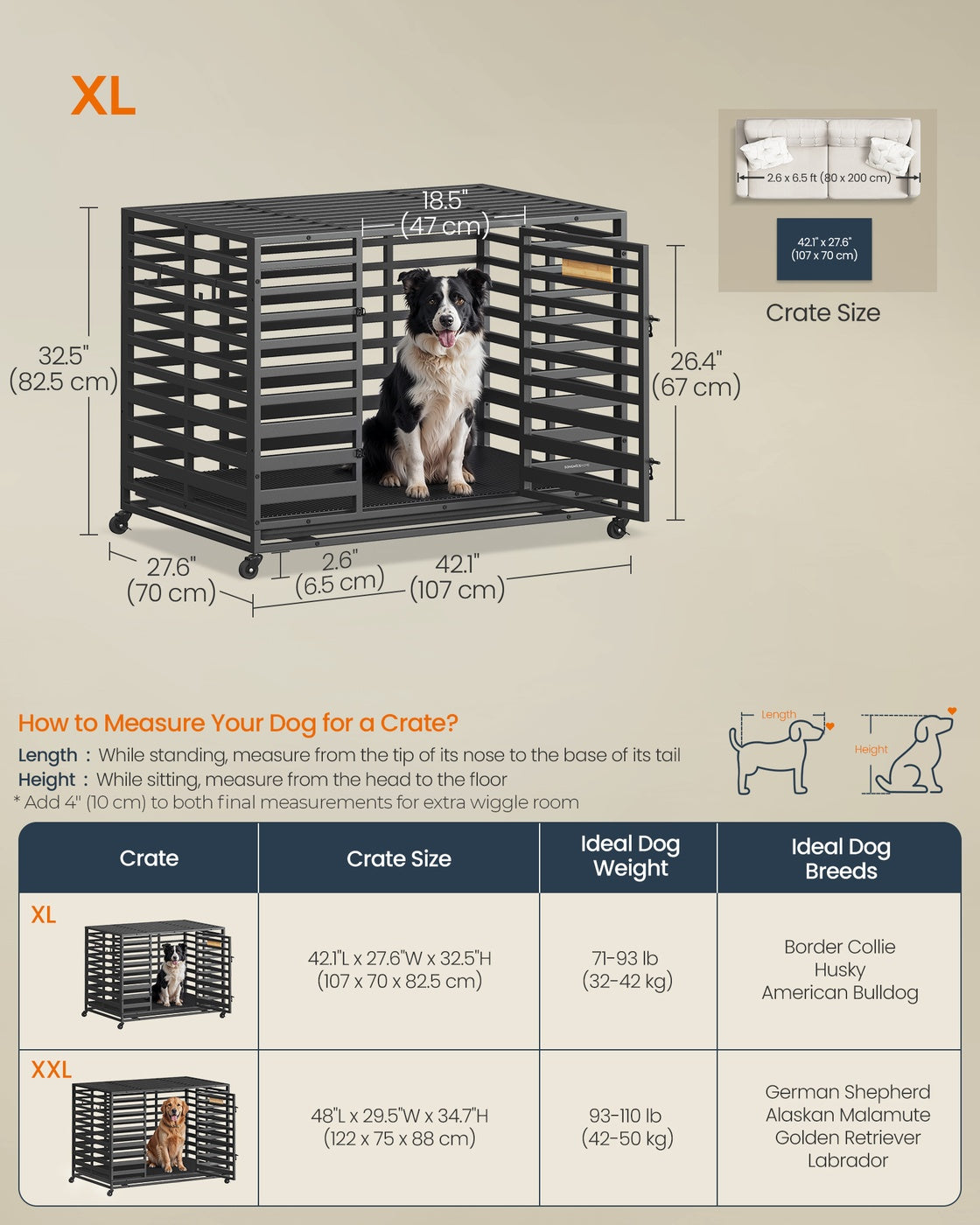 Heavy-Duty Dog Crate Cage for Large Dogs - Steel - Ink Black