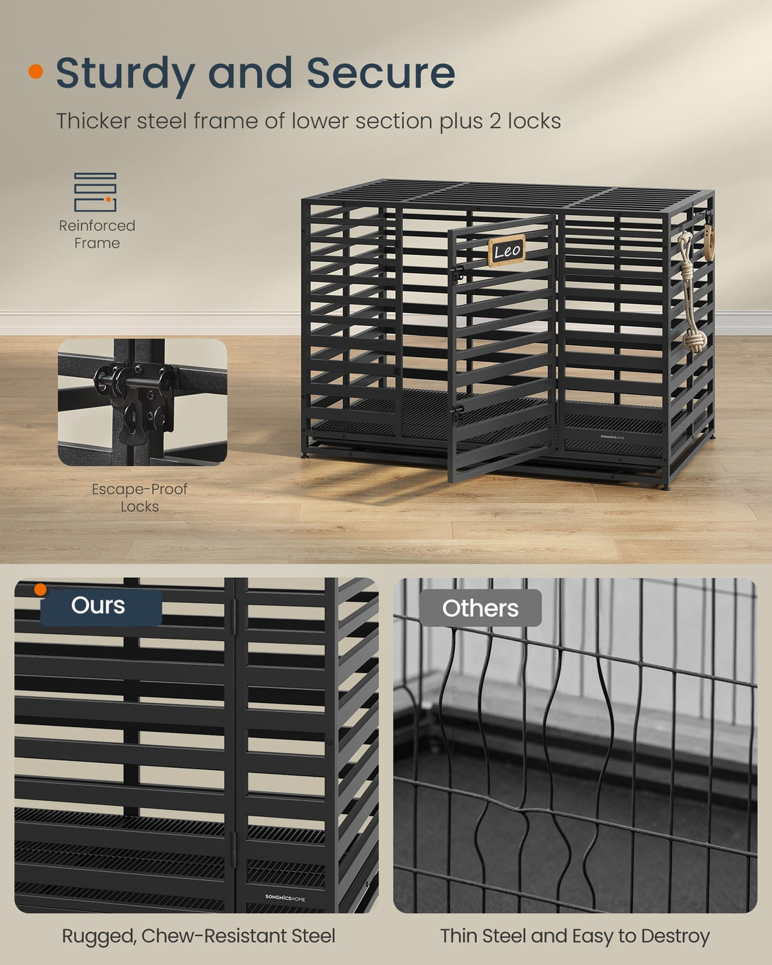 Heavy-Duty Dog Crate Cage for Large Dogs - Steel - Ink Black