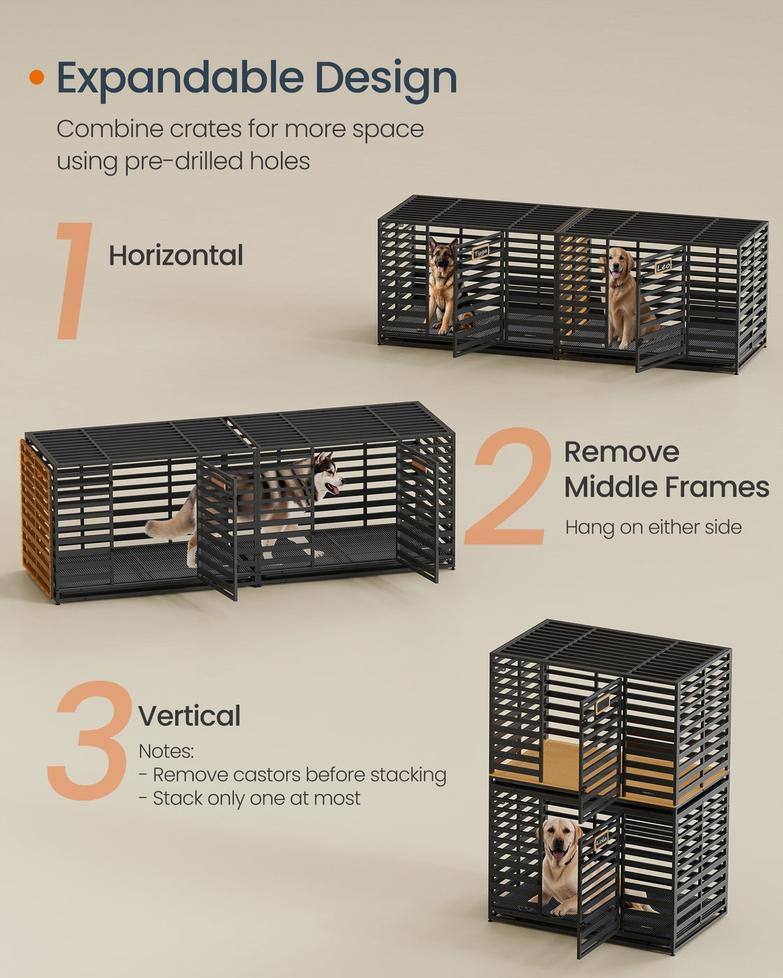 Heavy-Duty Dog Crate Cage for Large Dogs - Steel - Ink Black