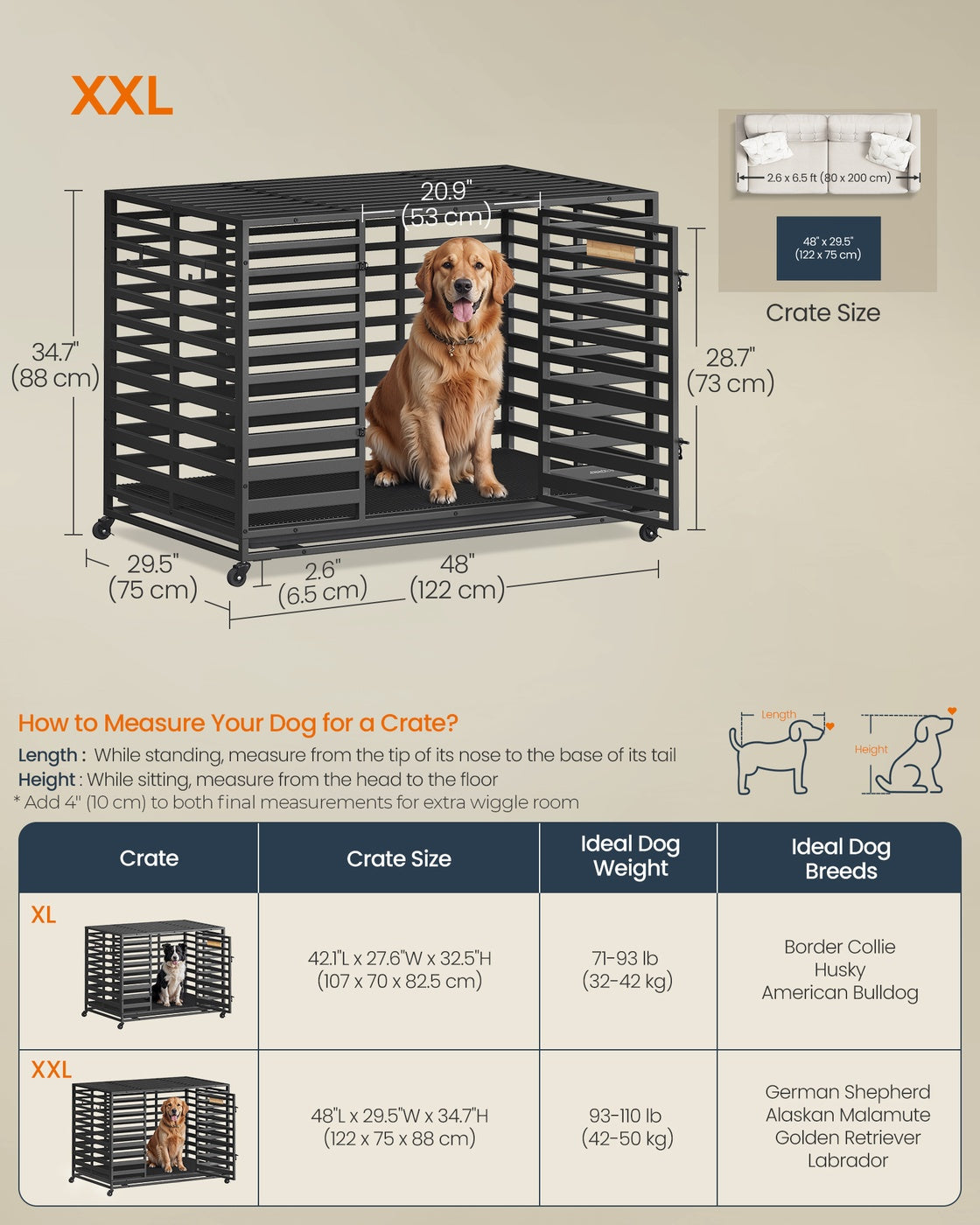 Heavy-Duty Dog Crate Cage for Large Dogs - Steel - Ink Black