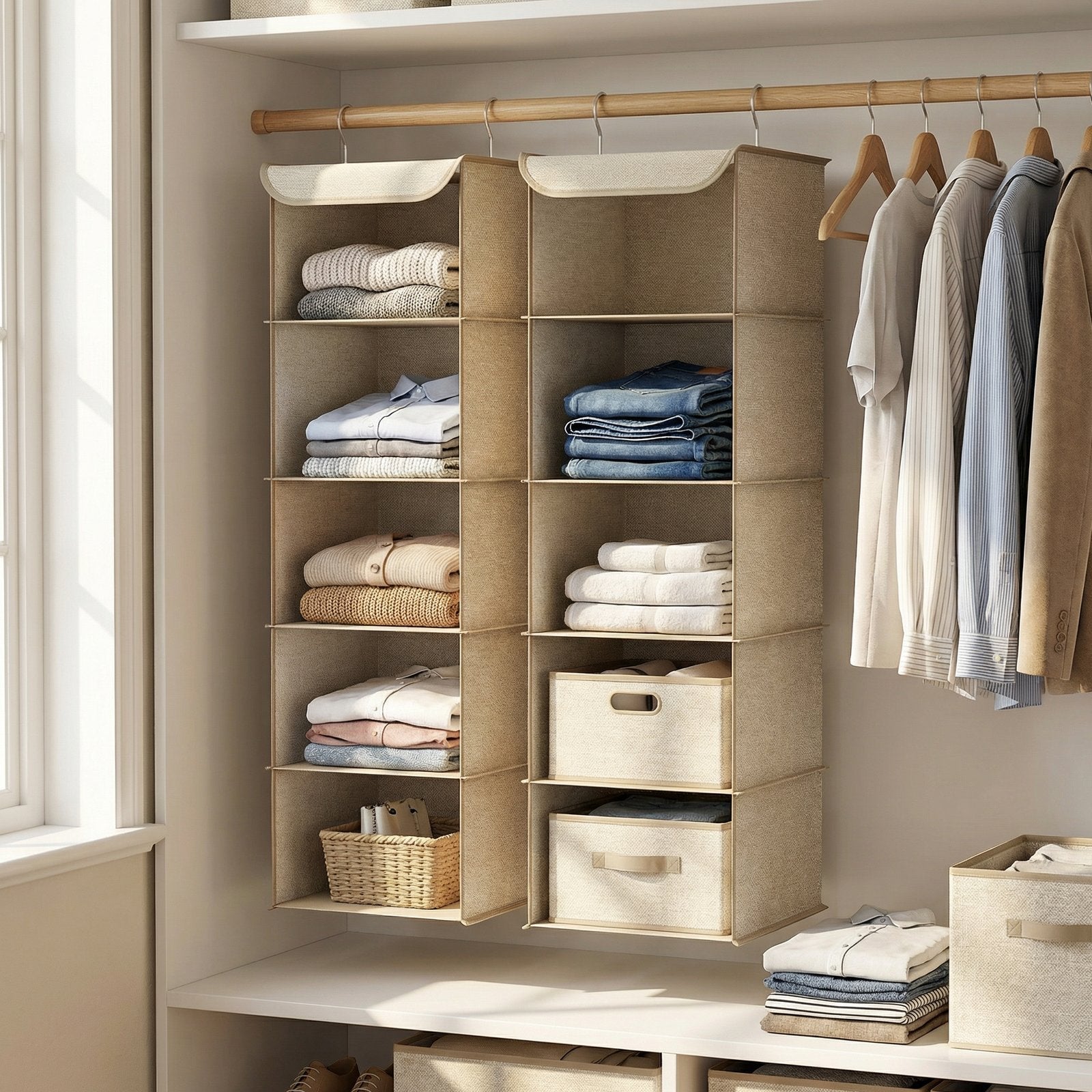 Hanging Storage Organisers - 30L - Non-Woven Fabric - 6 Shelves