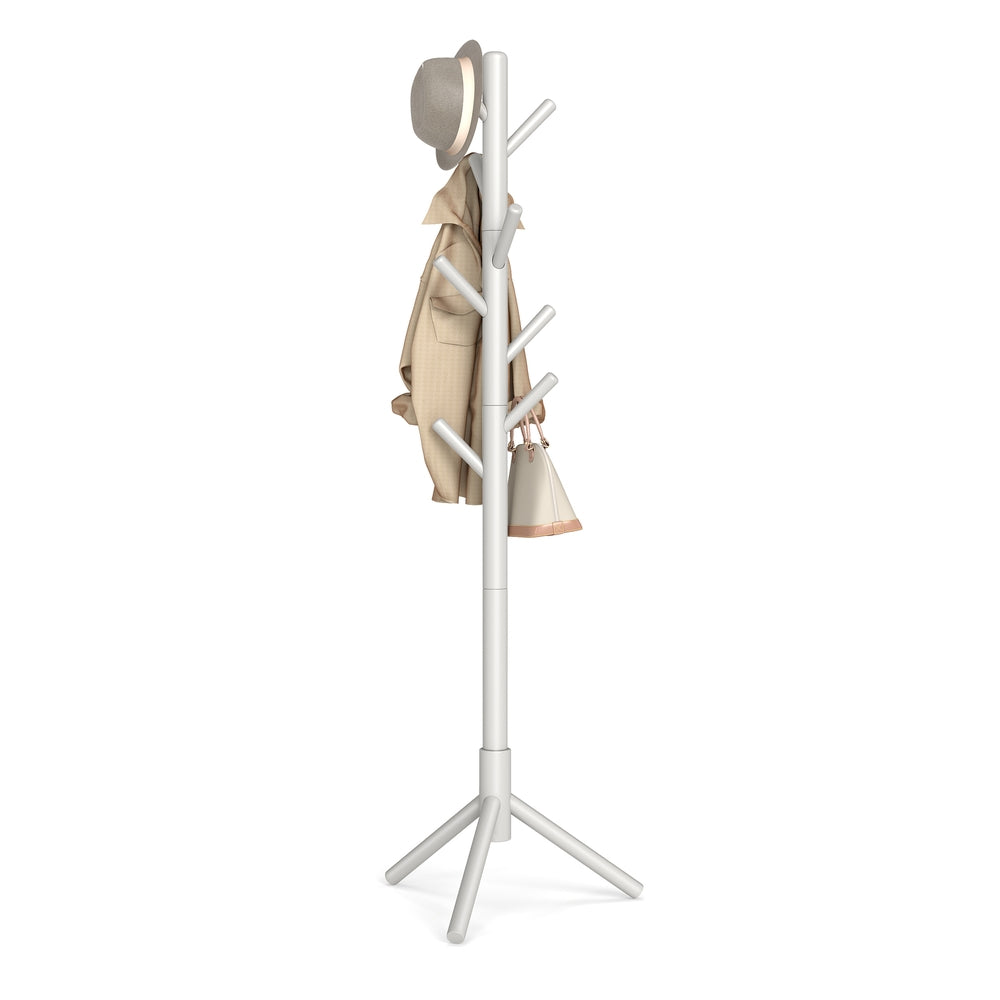 Wooden Hall Tree - Solid Wood - Beige - with 8 Hooks