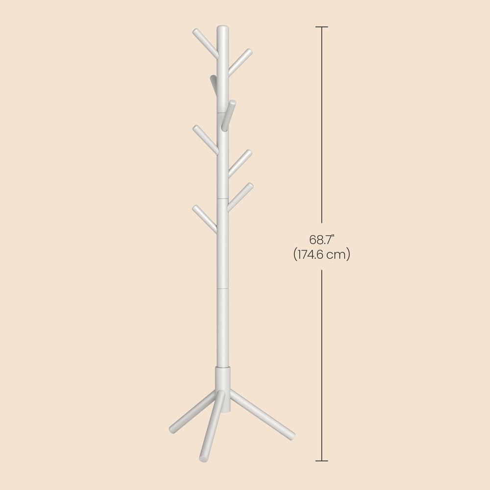 Wooden Hall Tree - Solid Wood - Beige - with 8 Hooks