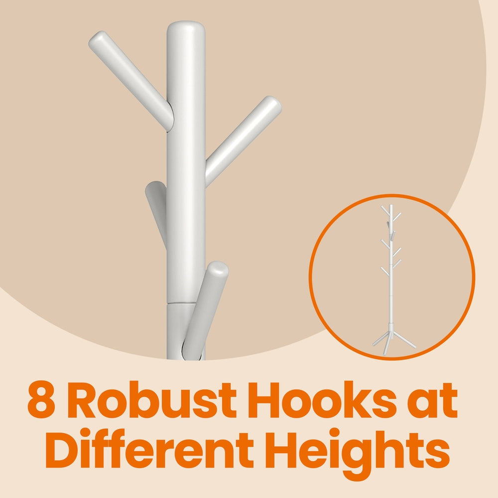 Wooden Hall Tree - Solid Wood - Beige - with 8 Hooks