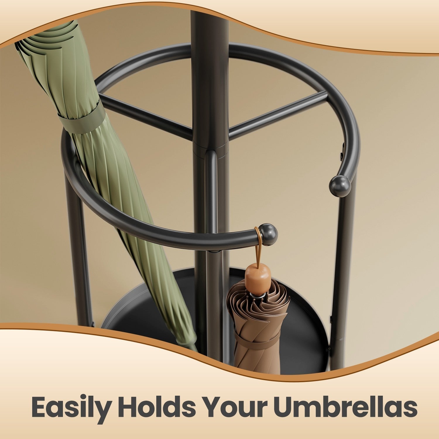 Freestanding Coat Rack - Metal - Black - 12 Hooks with Umbrella Holder