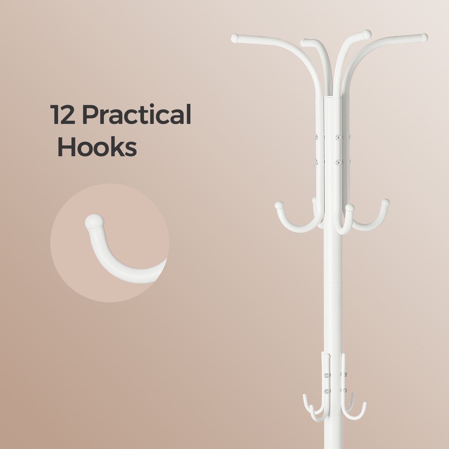 Freestanding Coat Rack - Metal - Black - 12 Hooks with Umbrella Holder
