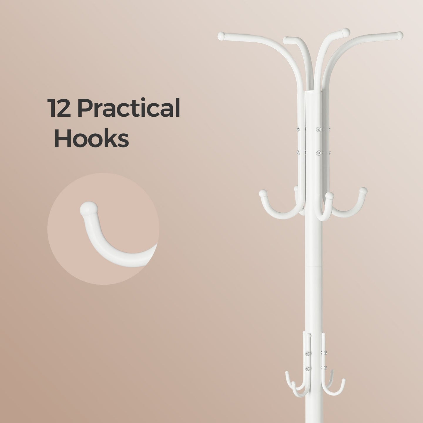 Freestanding Coat Rack - Metal - Black - 12 Hooks with Umbrella Holder