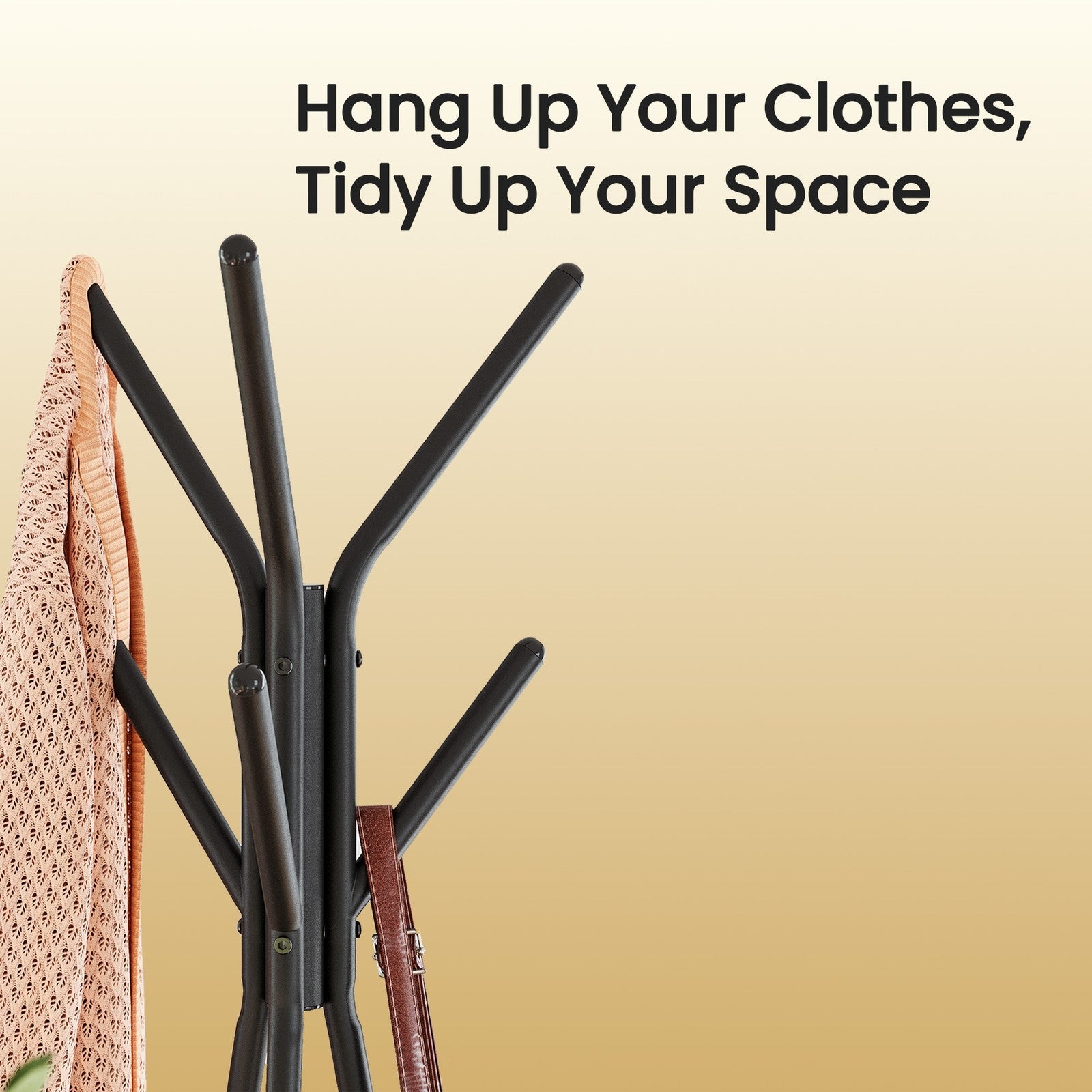 Freestanding Coat Rack - Wood - Greige and Black