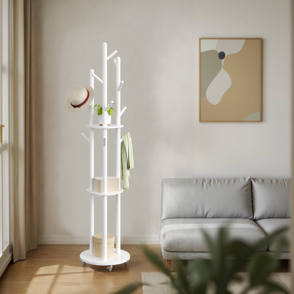 Entryway Hall Tree - 15.7"Dia. - Rubberwood - 11 Hooks