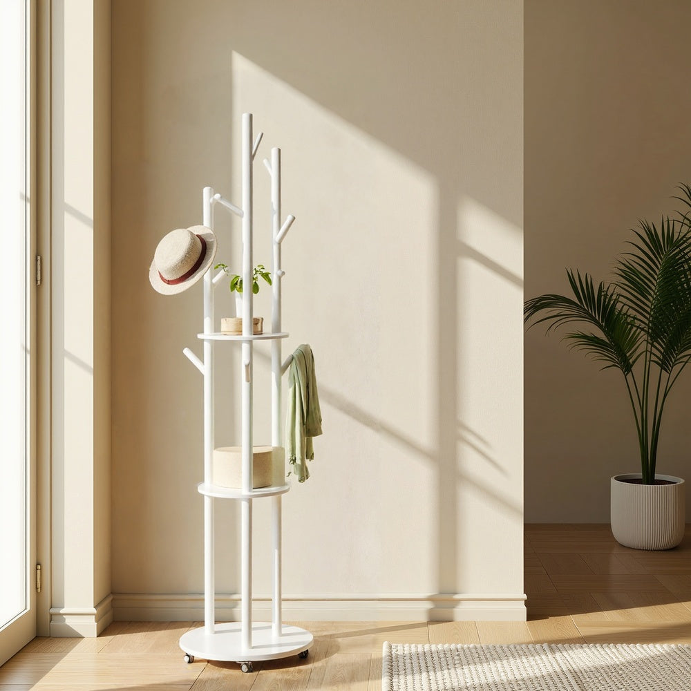 Entryway Hall Tree - 15.7"Dia. - Rubberwood - 11 Hooks