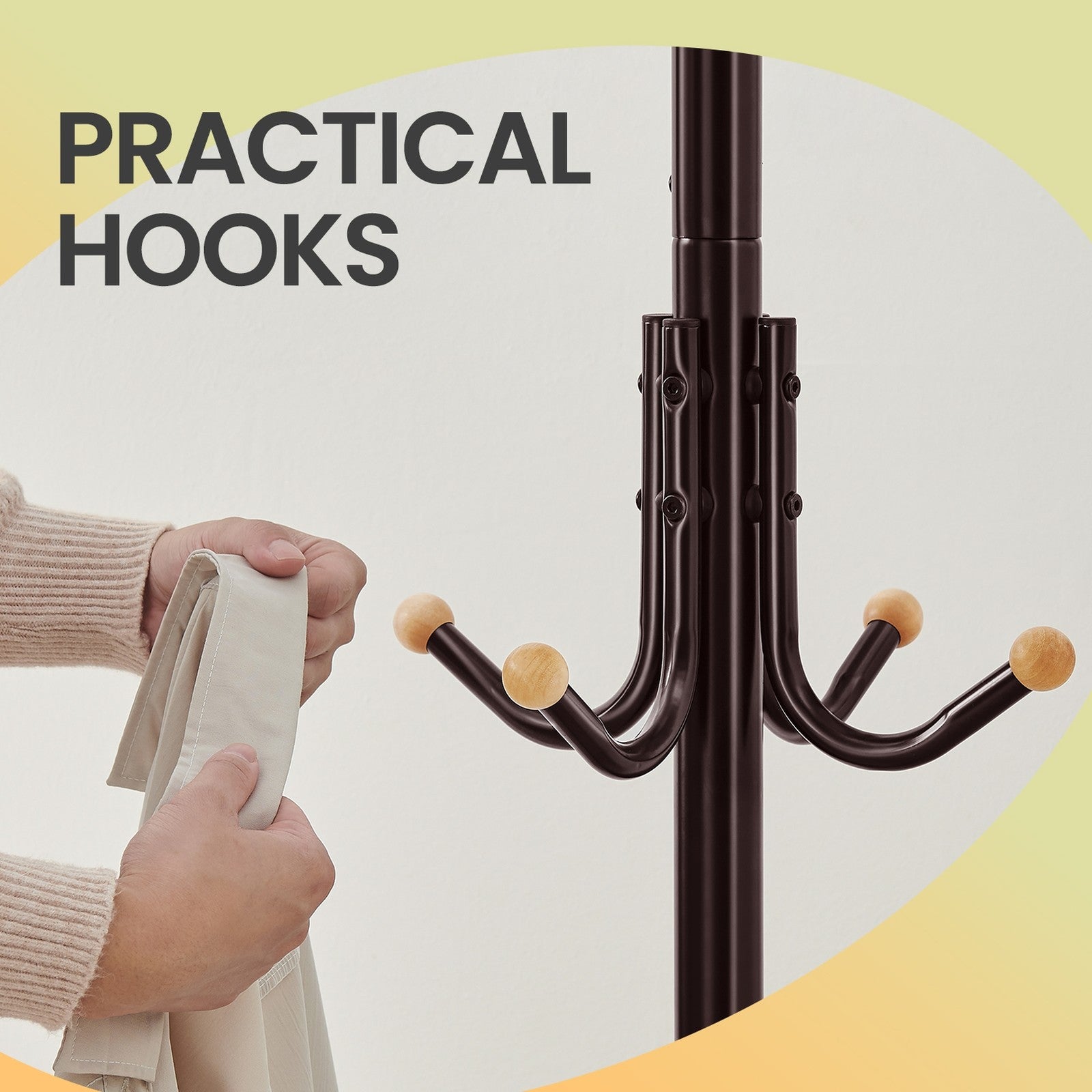 Coat Stand - 12 Hooks, 4 Legs - Metal - Black