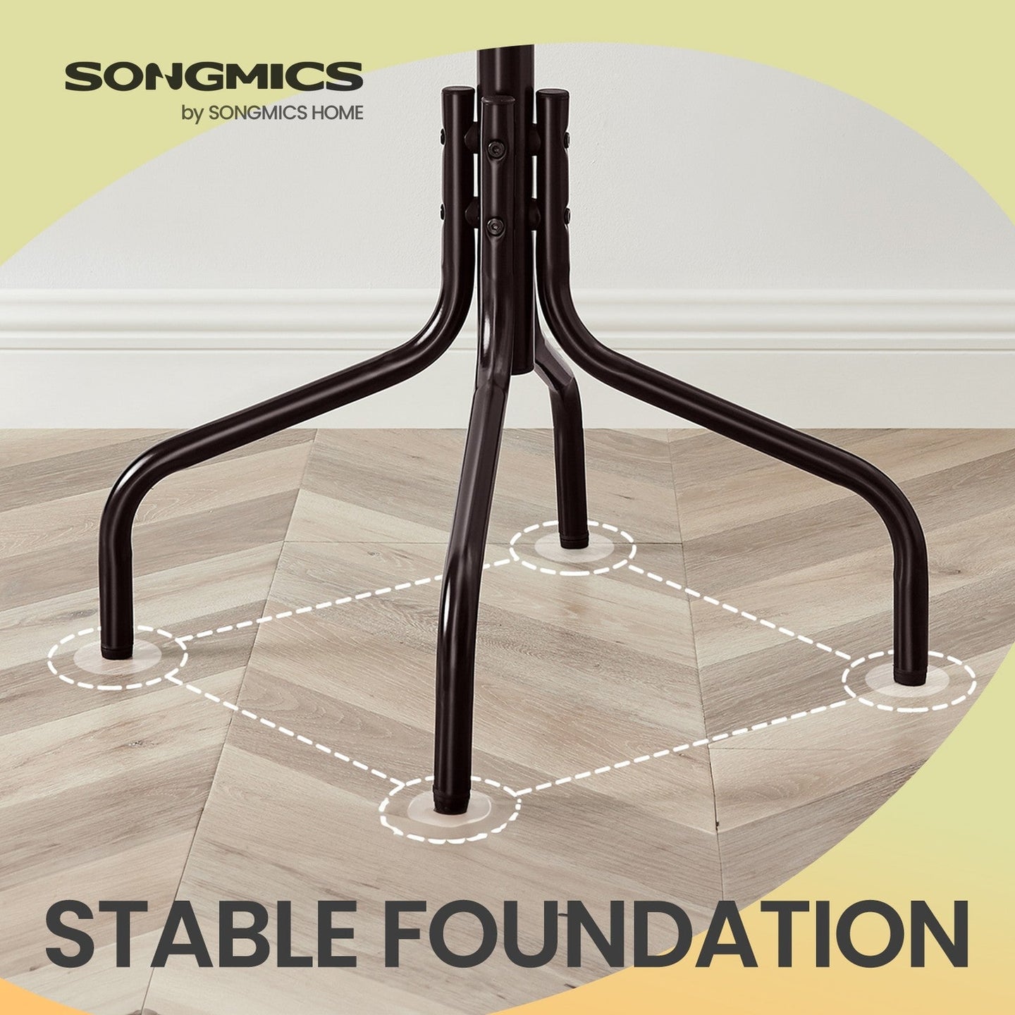 Coat Stand - 12 Hooks, 4 Legs - Metal - Black