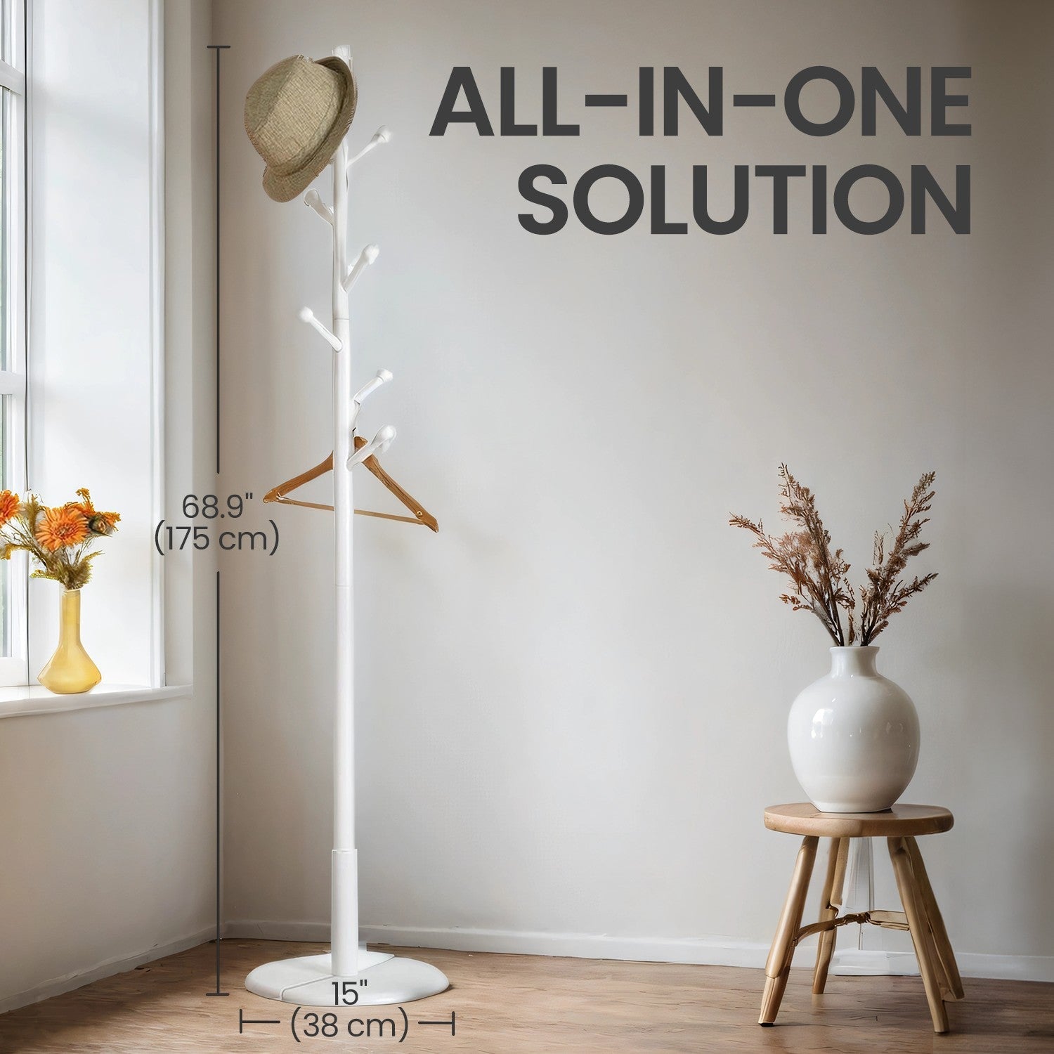 Solid Wood Coat Rack - White - Free Standing