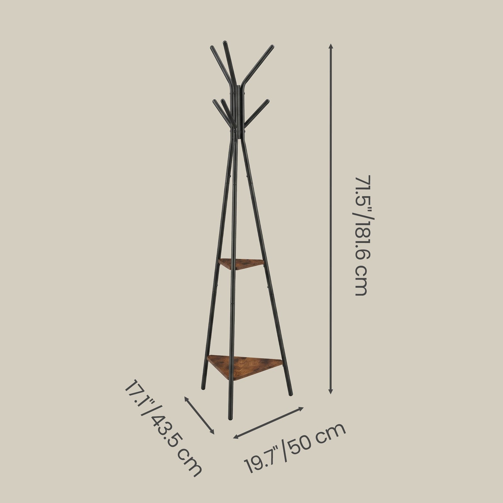 Industrial Coat Rack - 70.5" - Metal - 6 Hooks