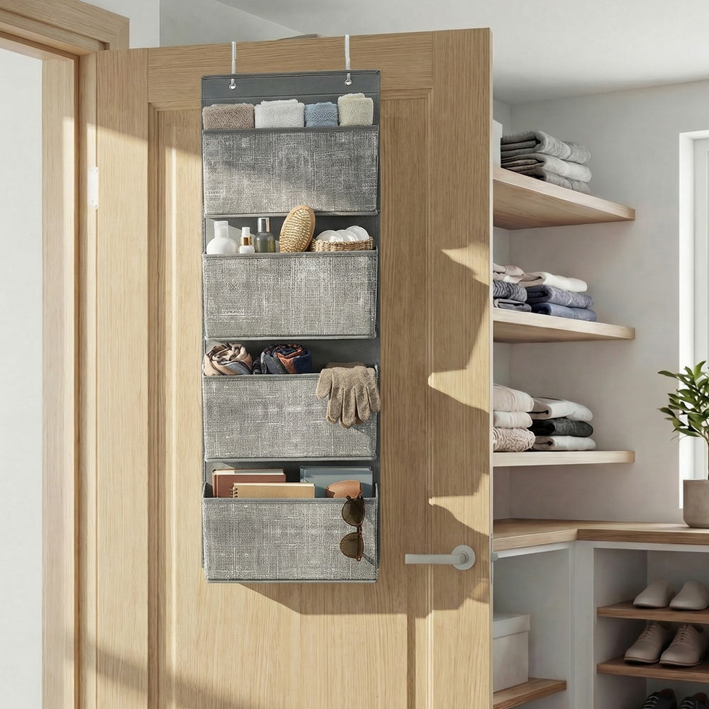 Hanging Door Organiser - 4 Pockets - Non-Woven Fabric - Reinforced Panels
