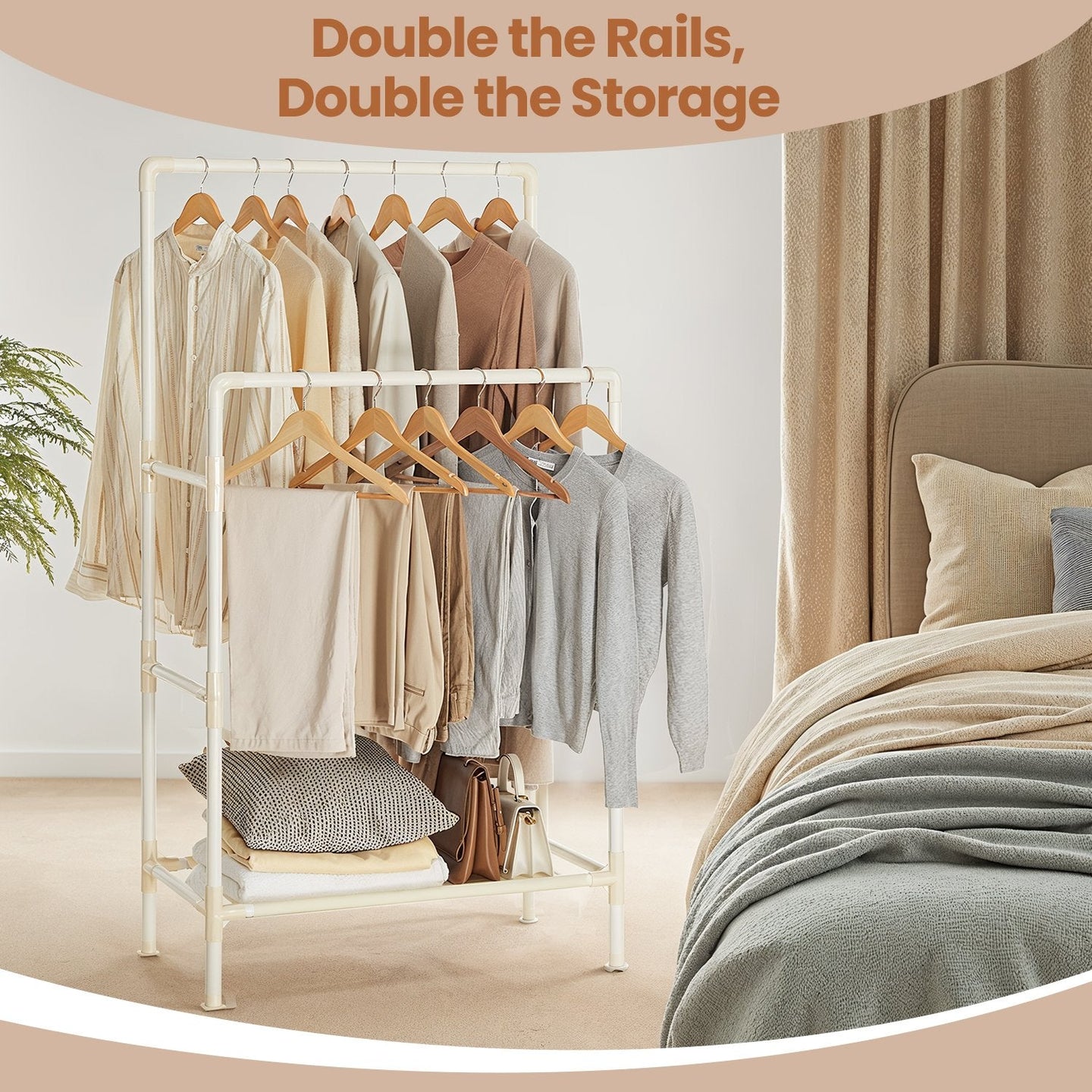 Clothes Rack - 55 kg - Metal - 2 Hanging Rails