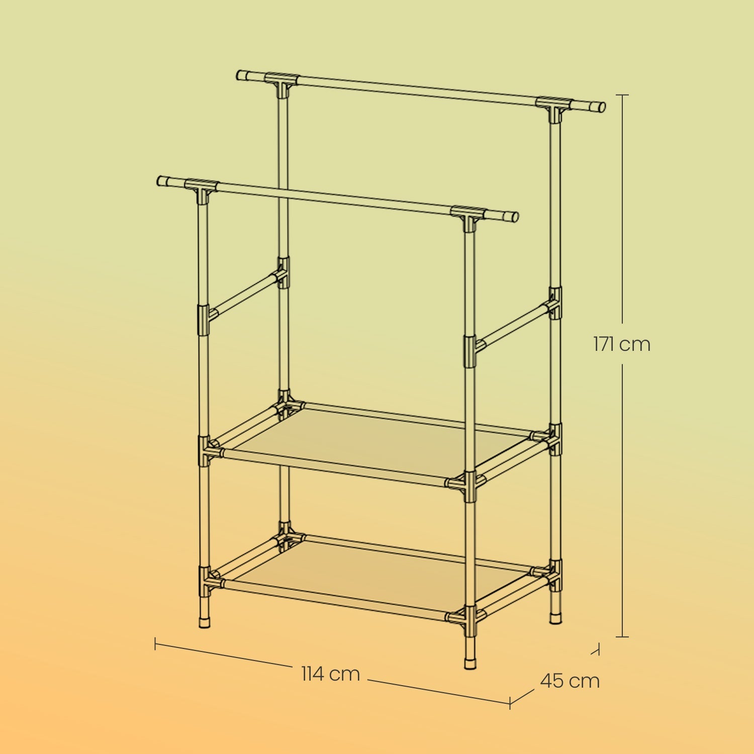 Clothes Rack - 70 kg - Metal - 2 Hanging Rails