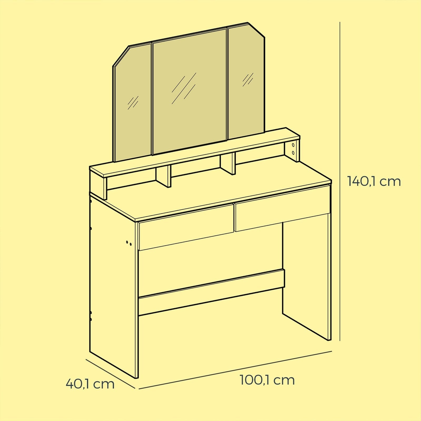 Makeup Vanity Desk - Wood - White - Tri-Fold Mirror