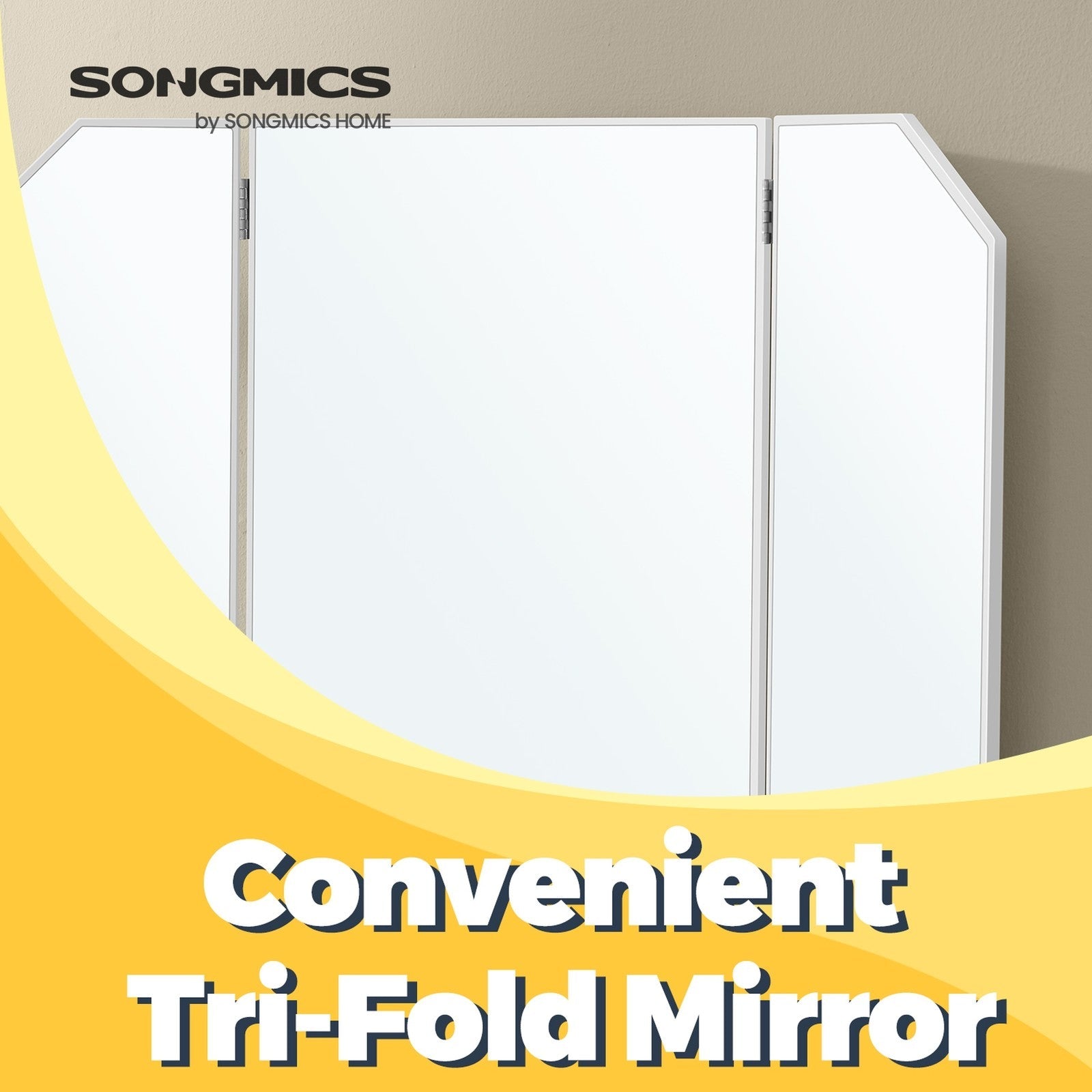 Makeup Vanity Desk - Wood - White - Tri-Fold Mirror