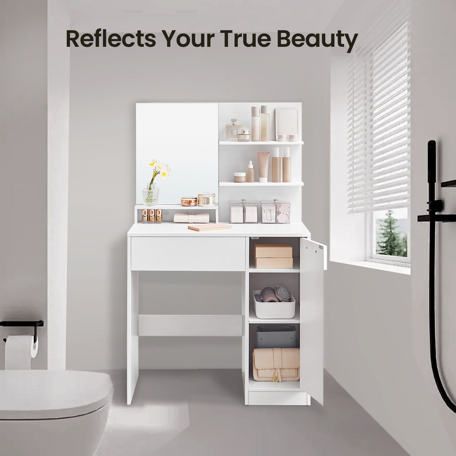 Vanity Table - Wood - Cloud White - with Mirror