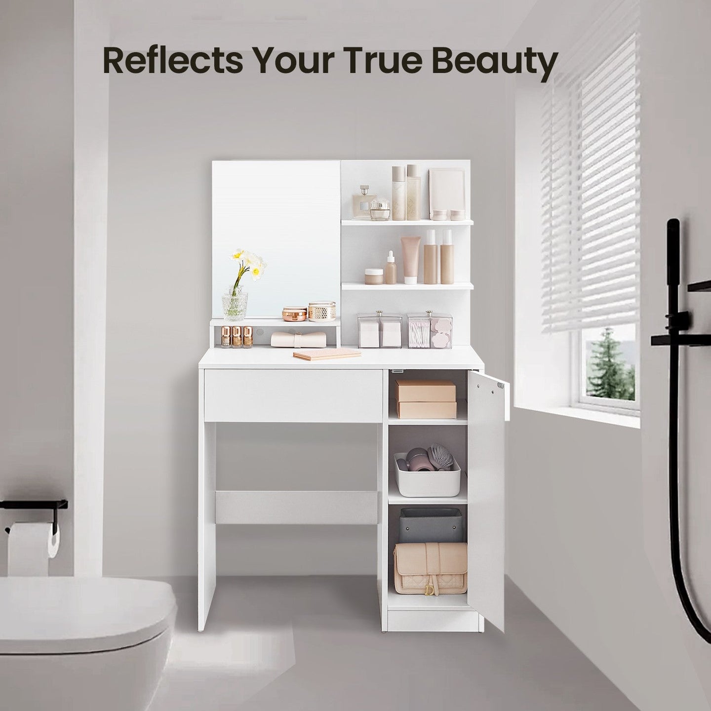 Vanity Table - Wood - Cloud White - with Mirror