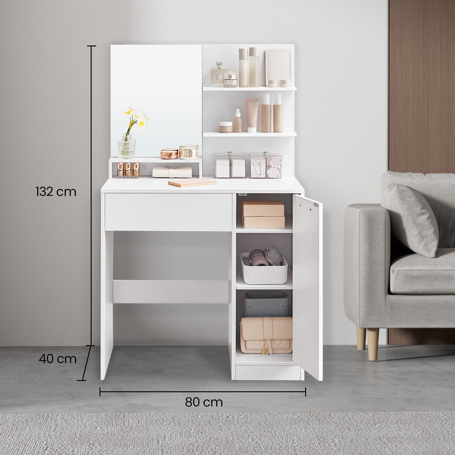 Vanity Table - Wood - Cloud White - with Mirror