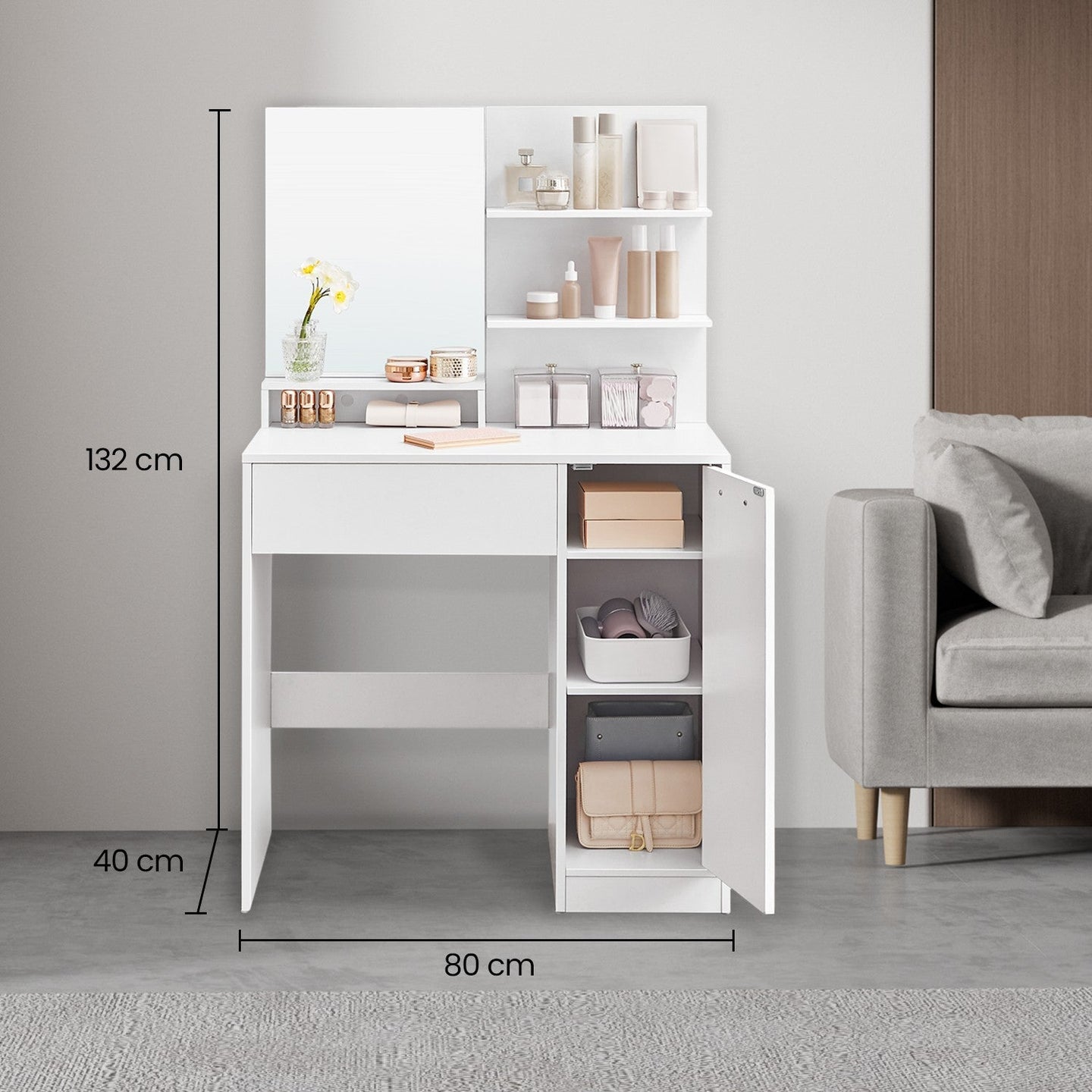 Vanity Table - Wood - Cloud White - with Mirror