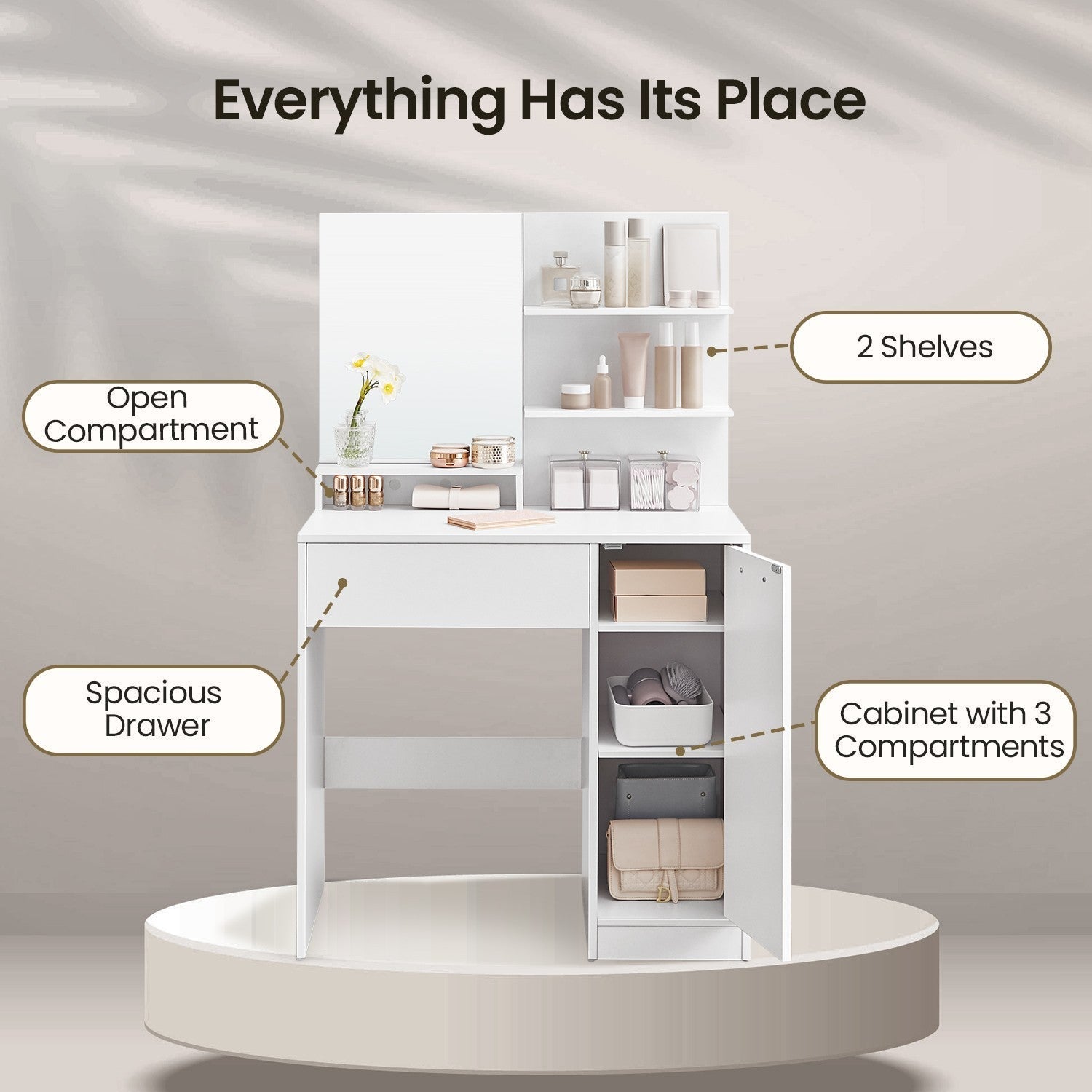 Vanity Table - Wood - Cloud White - with Mirror