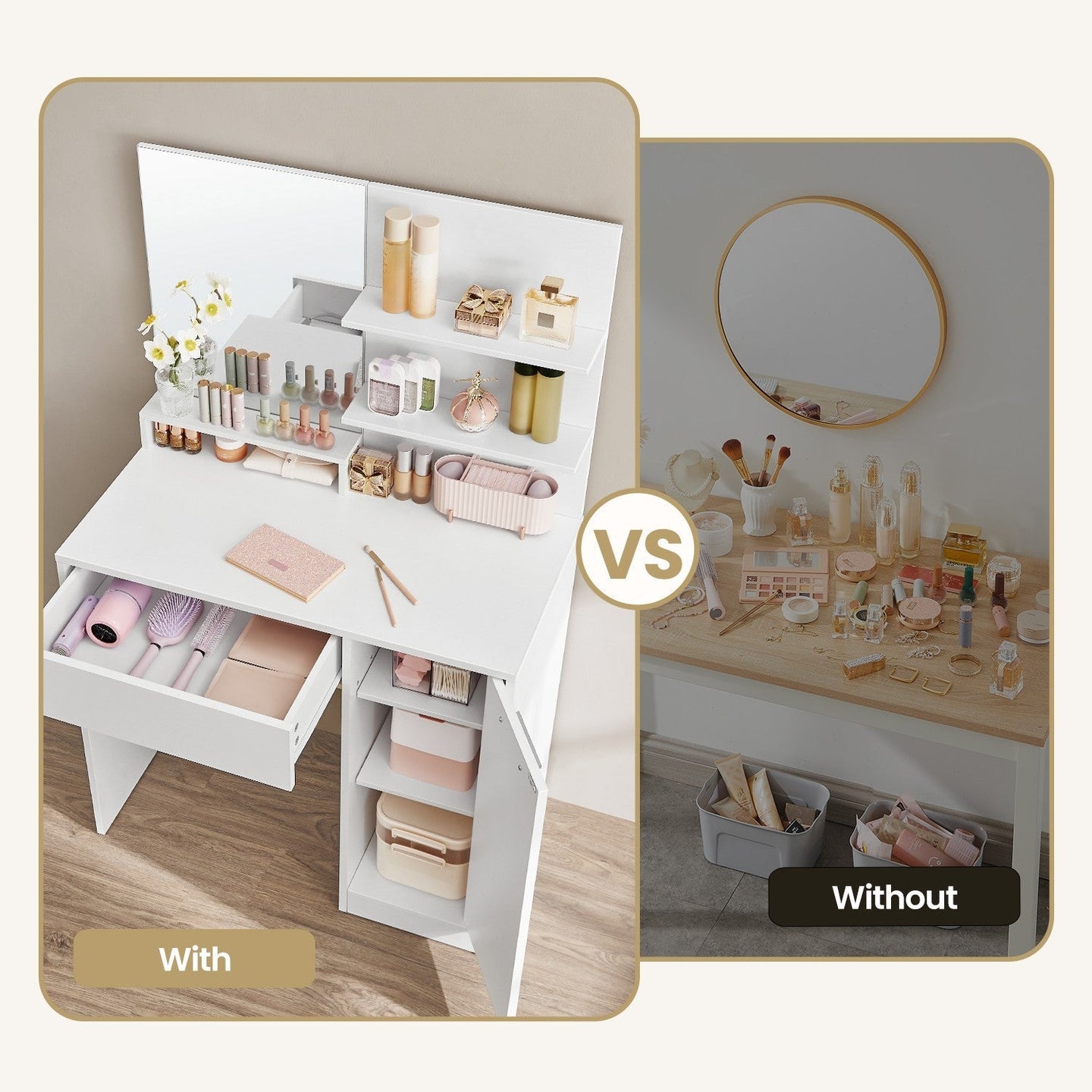 Vanity Table - Wood - Cloud White - with Mirror