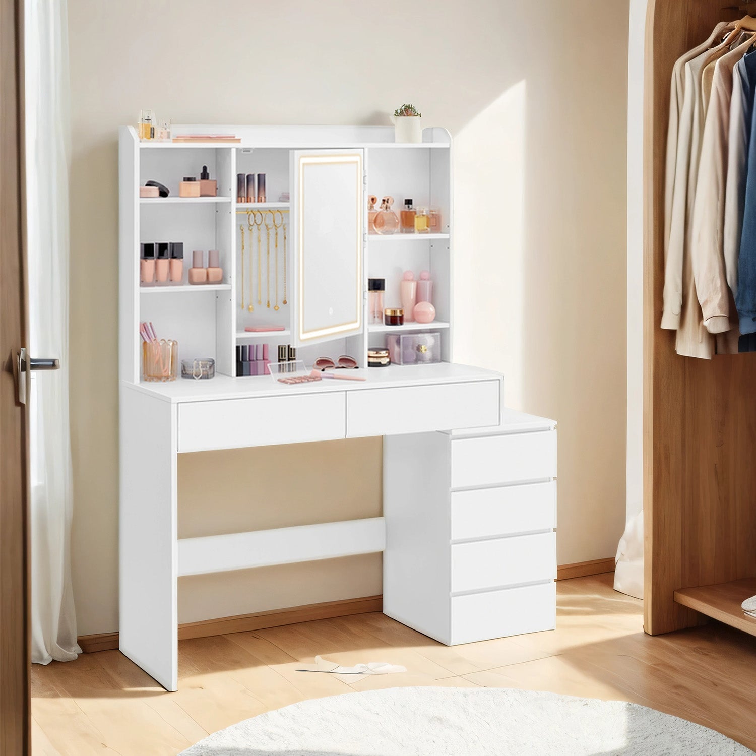 Makeup Desk - MDF - Cloud White - Drawers