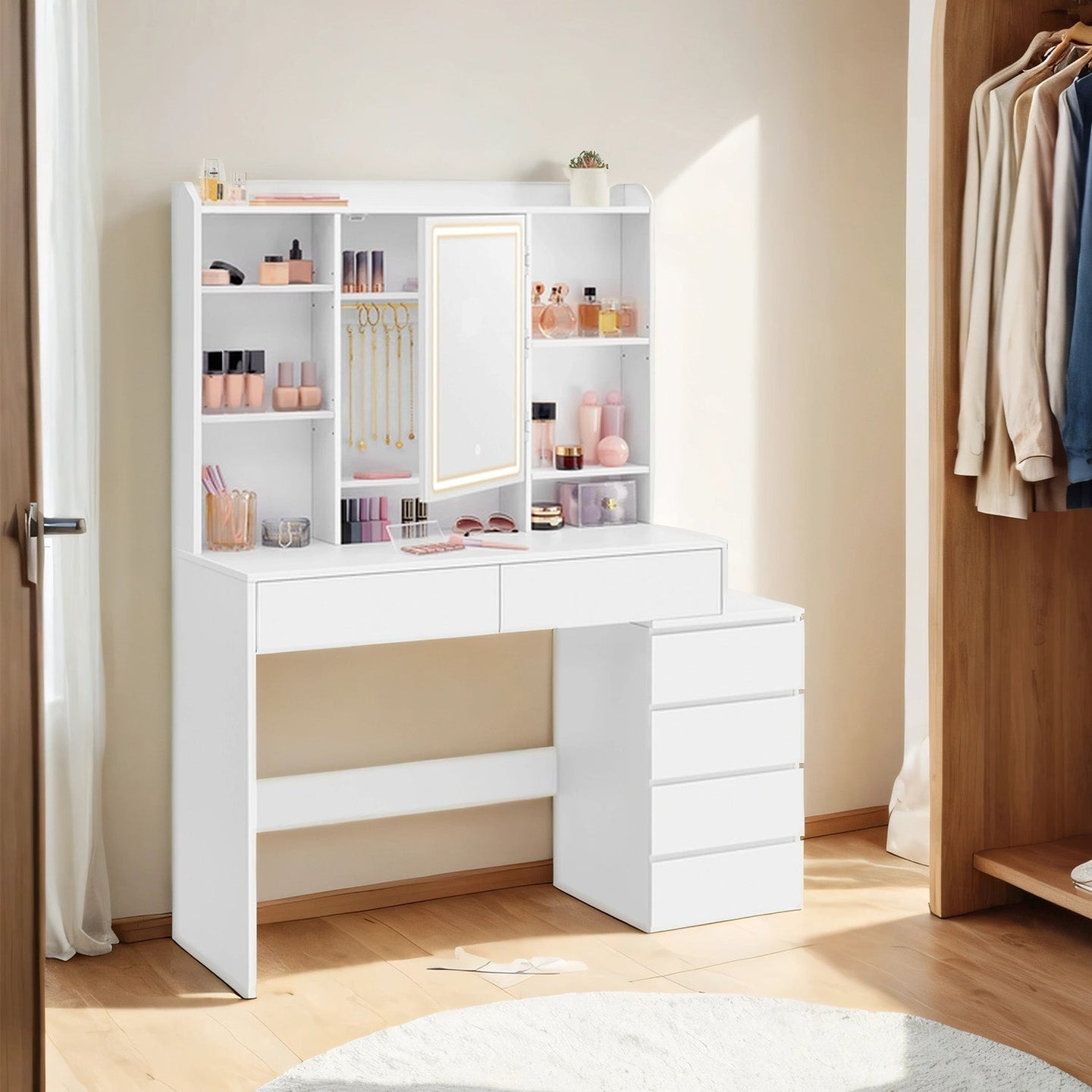 Makeup Desk - MDF - Cloud White - Drawers