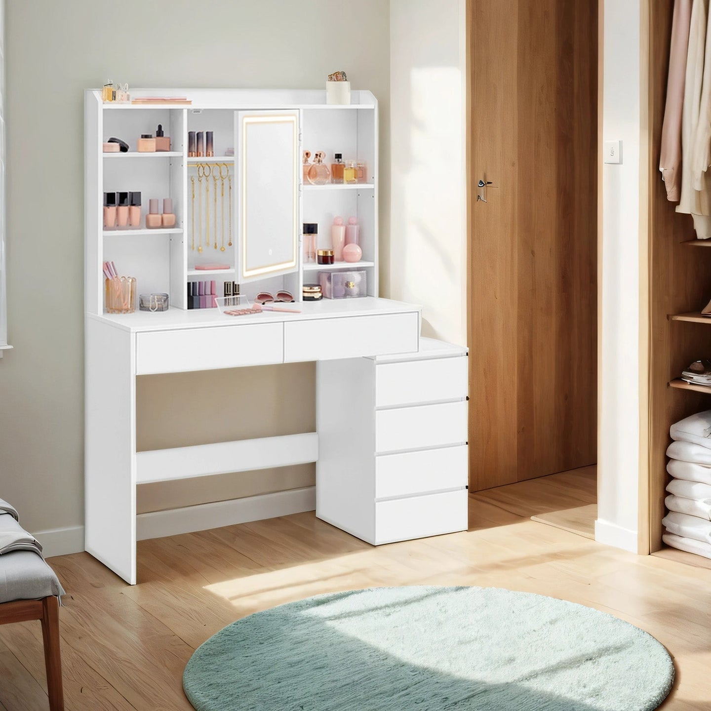 Makeup Desk - MDF - Cloud White - Drawers