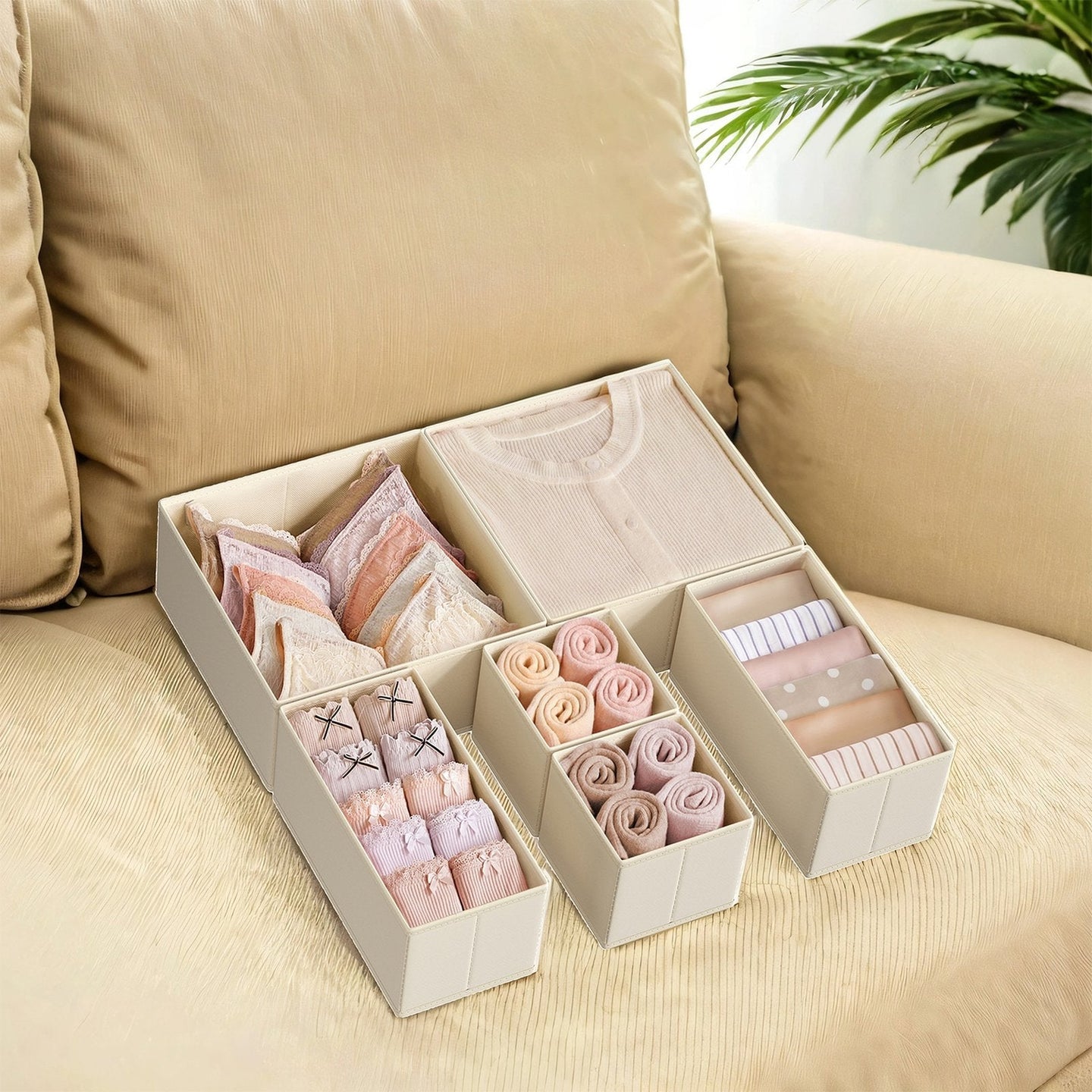 Dresser Drawer Organizer - Linenette Non-Woven Fabric - Dark Grey - Set of 6 Foldable Storage Bins for Socks and Accessories