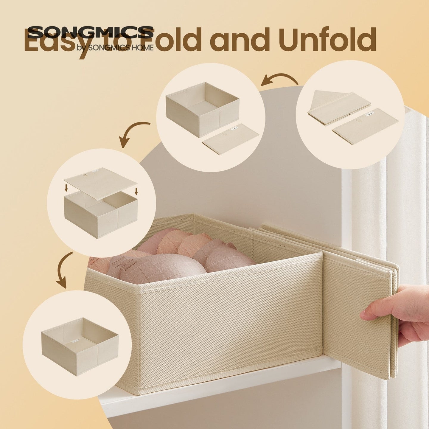 Dresser Drawer Organizer - Linenette Non-Woven Fabric - Dark Grey - Set of 6 Foldable Storage Bins for Socks and Accessories